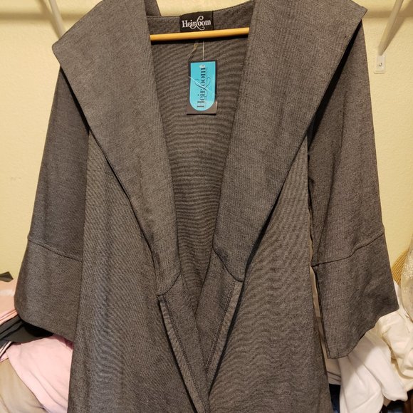 Grey Blazer Jacket with Tie-Waist and Hood- Unique Style - Picture 6 of 7